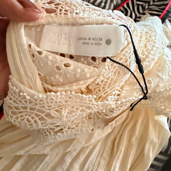 Zara ZW Collection Lace Strap Midi Dress Cream V-Neck Open Back Size M NWT - Picture 4 of 7